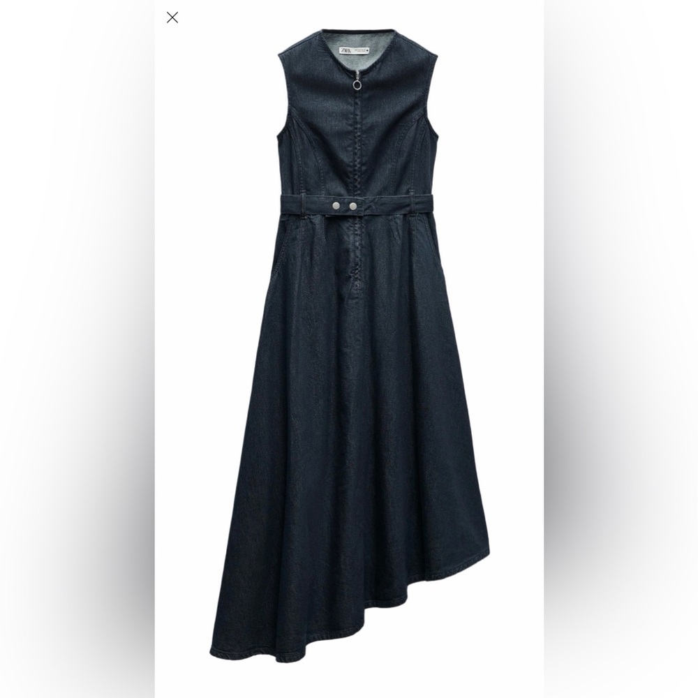 Dark Denim A-Line Midi Dress with Belt Detail